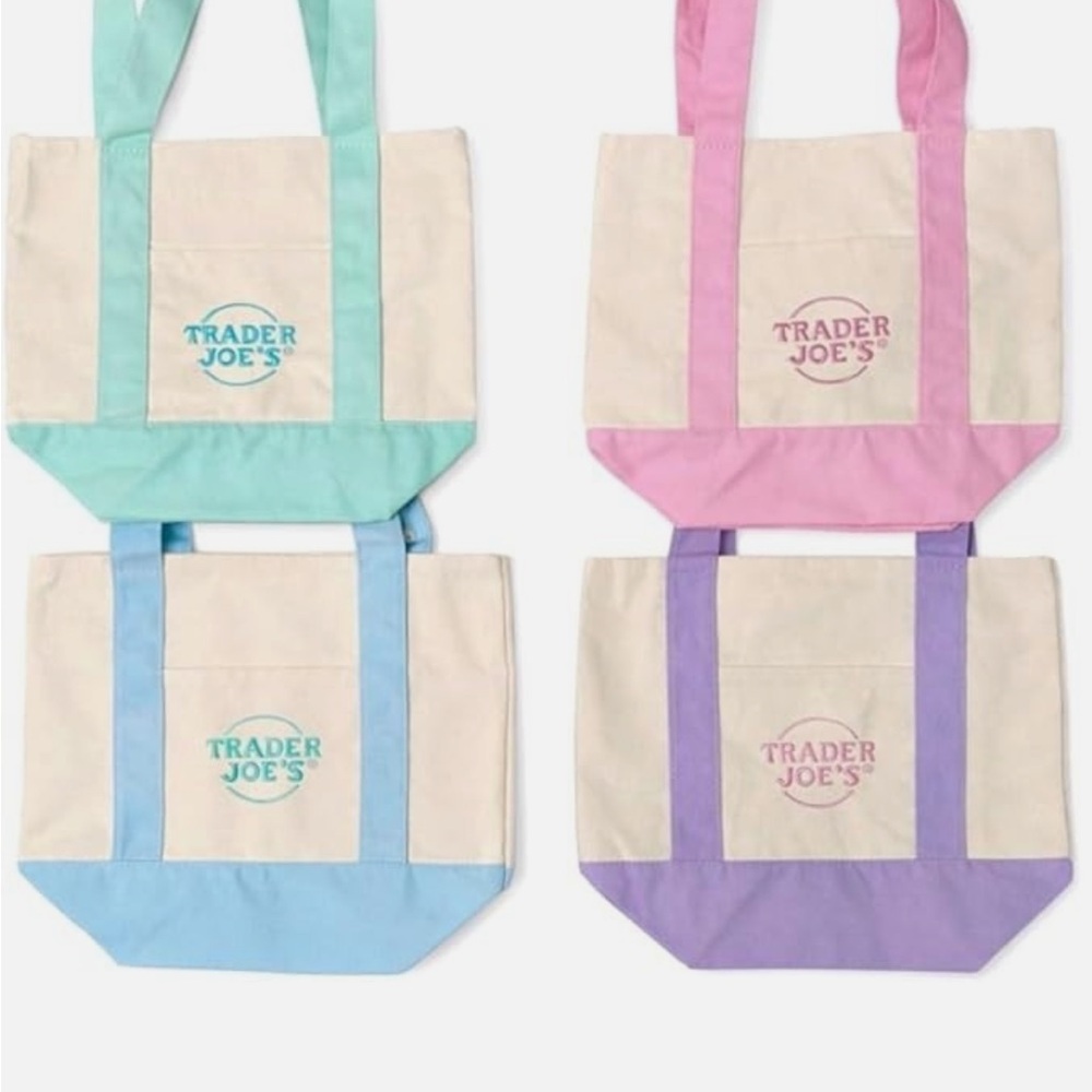 Trader Joe Canvas Tote Bag - Pastel color set of 4
